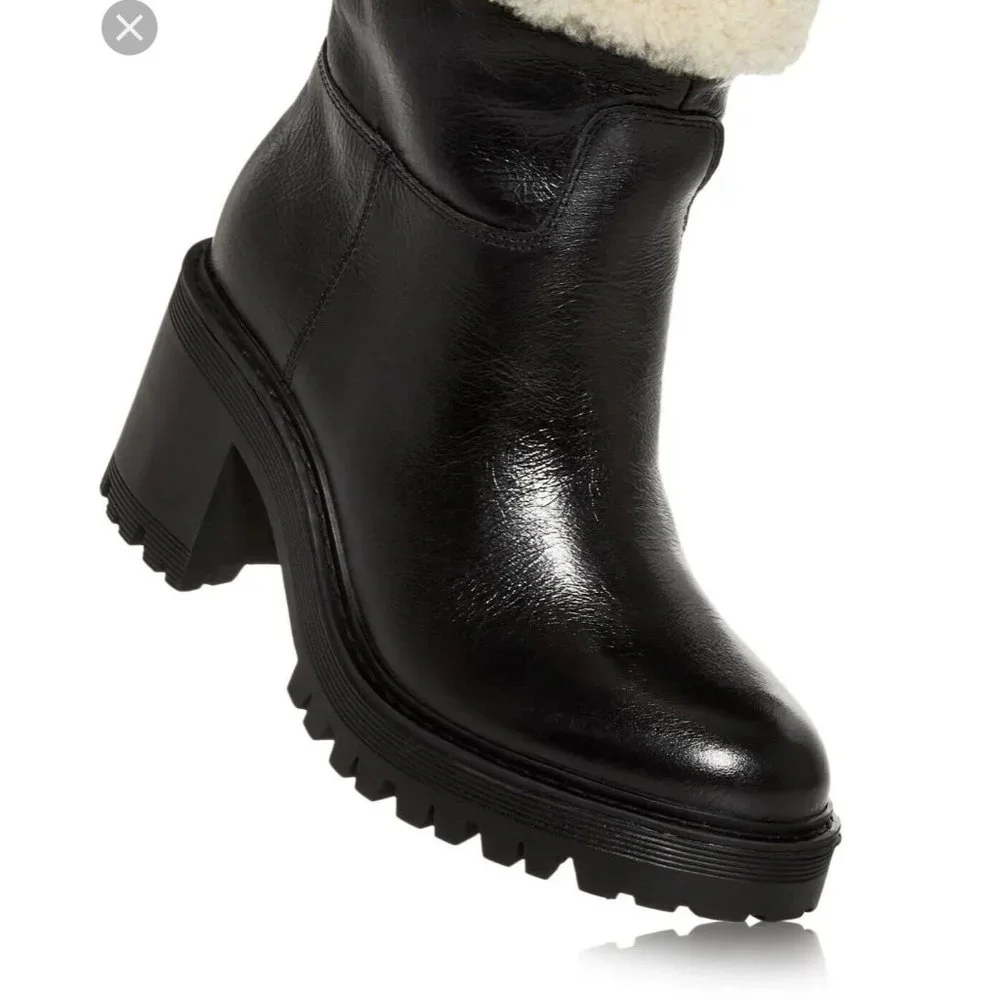 Marc Fisher Willow Leather Sherpa Cuff Pull On Ankle Boots - Picture 2 of 8